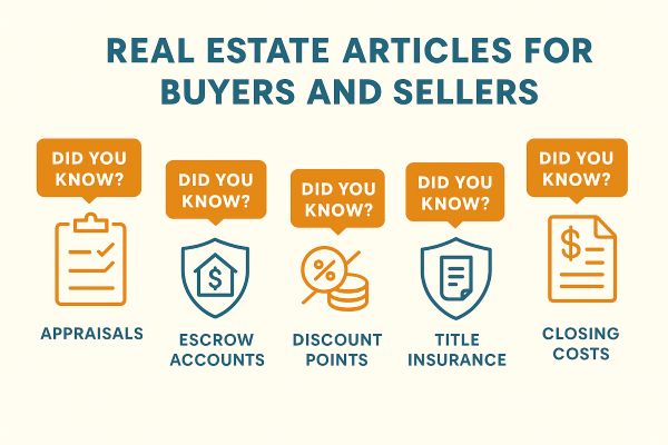Infographic with four teal icons labeled “Did You Know?” showing appraisals, escrow, discount points, and closing costs—clean layout, beige background, bold title. real estate articles for buyers and sellers main image