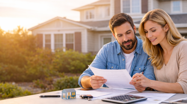 Understanding the risks and options when taking over payments on a house Couple reviewing mortgage documents while discussing taking over payments on a house