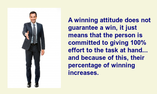 A winning attitude does not guarantee a win, it just means that a person will apply 100% effort to the task at hand. A winning attitude