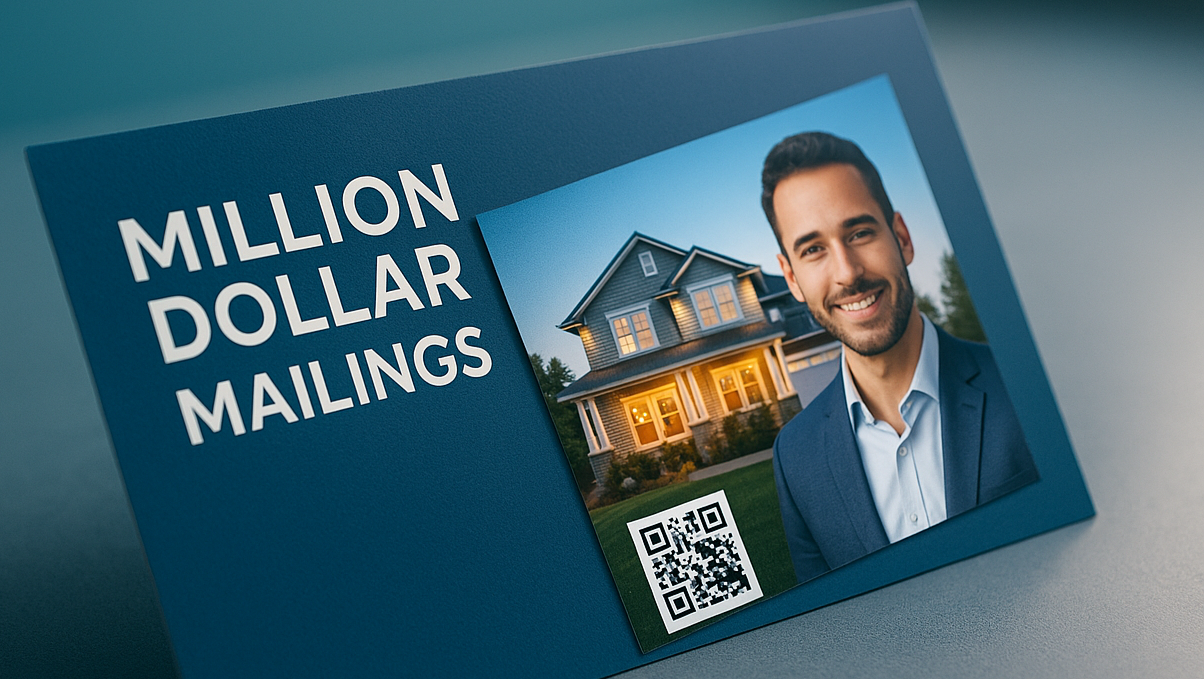 Real estate postcard examples with strong headlines and lifestyle photos